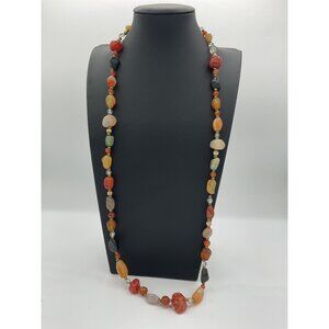 Handcrafted Design Multicolor Gemstone Beaded Necklace 16" Drop